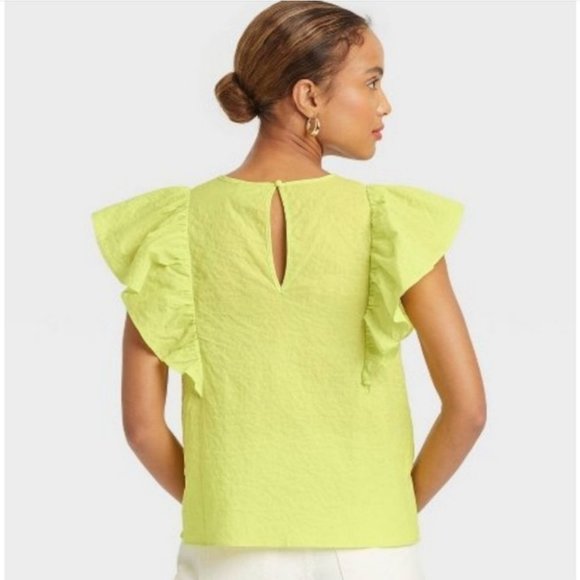 NWT - Women's Medium Ruffled Chartreuse Blouse - A New Day - Picture 2 of 6